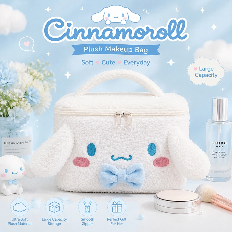 Cinnamoroll Plush Cosmetic Bag Cute Makeup Organizer Travel Toiletry Bag