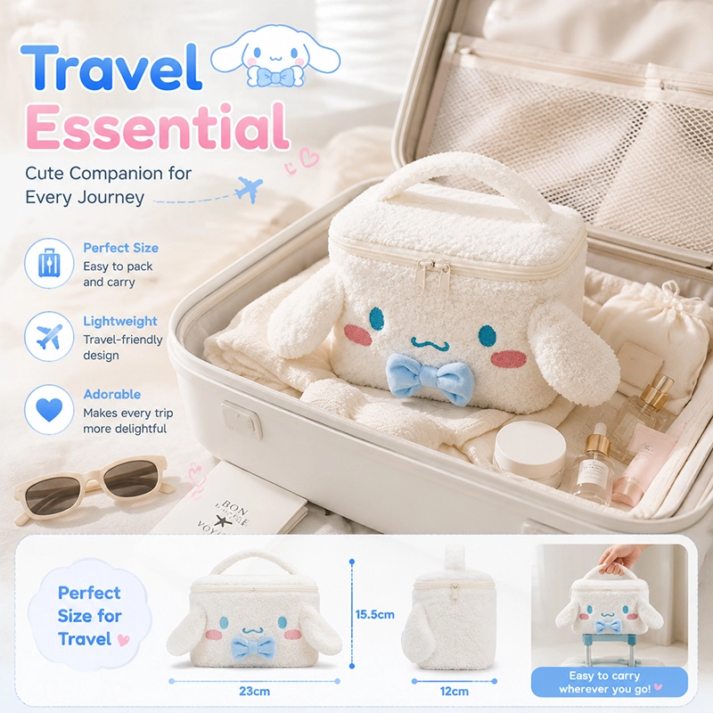 Cinnamoroll Plush Cosmetic Bag Cute Makeup Organizer Travel Toiletry Bag