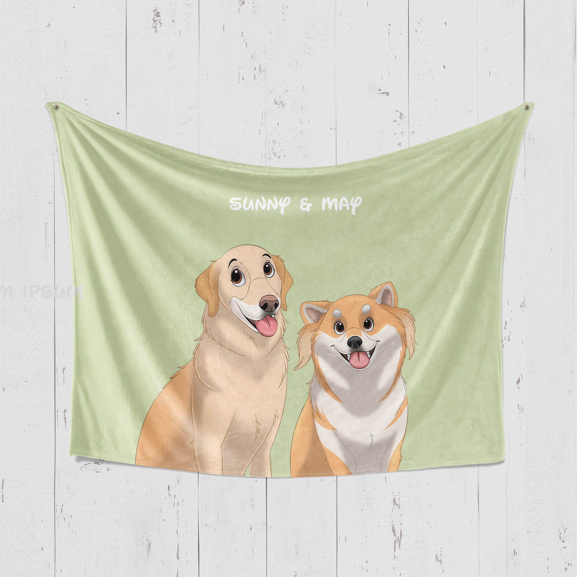 Custom Cartoon Two-Pet Portrait Blanket