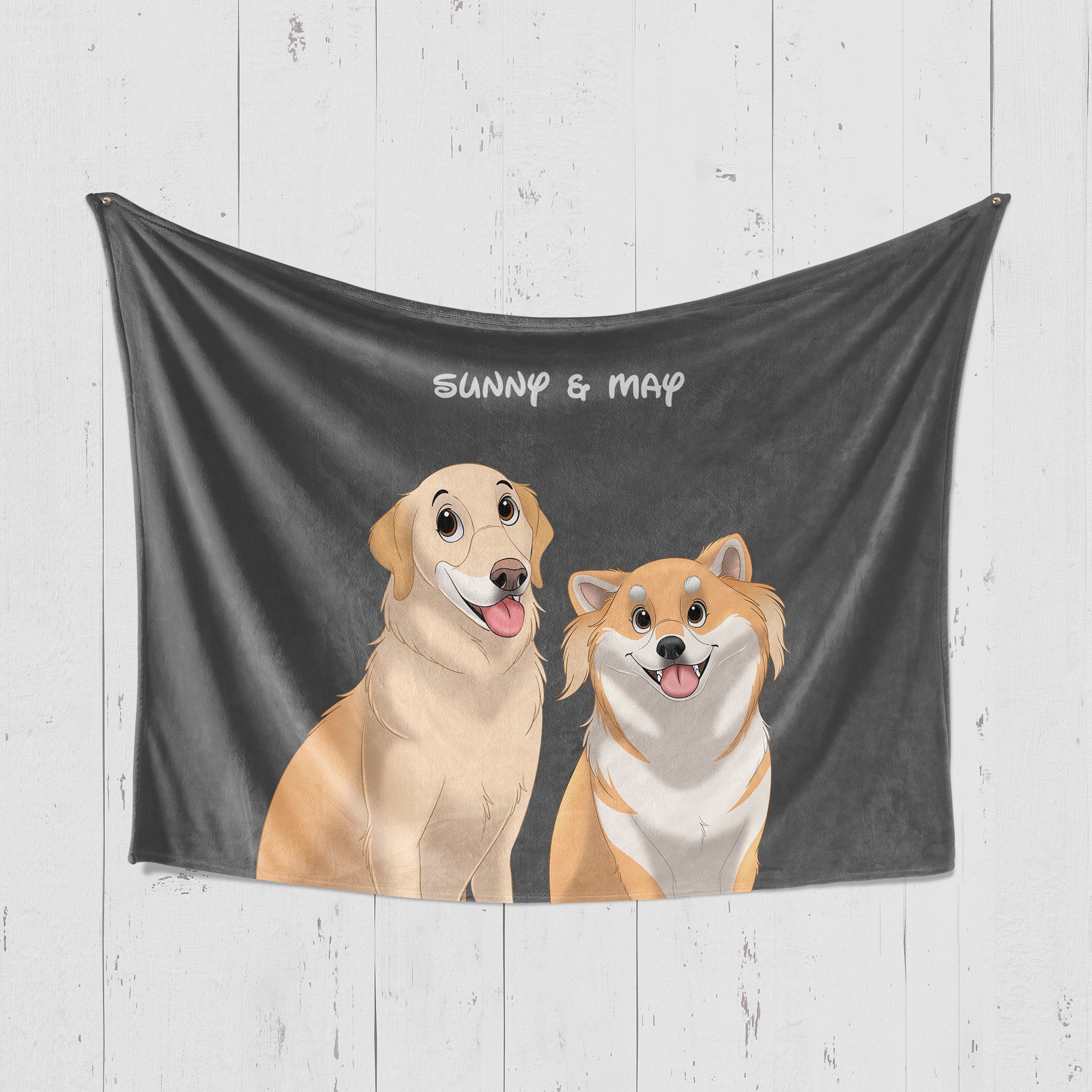 Custom Cartoon Two-Pet Portrait Blanket