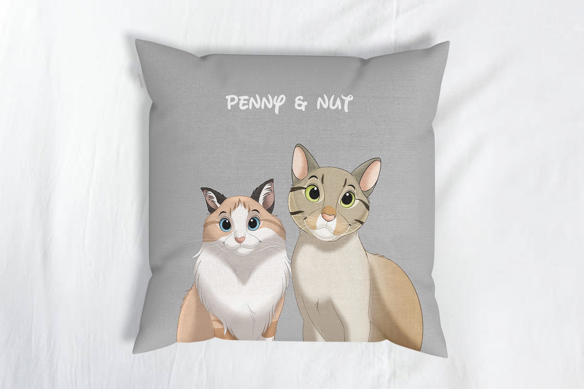 Custom Cartoon Two Pets Portrait Throw Pillows