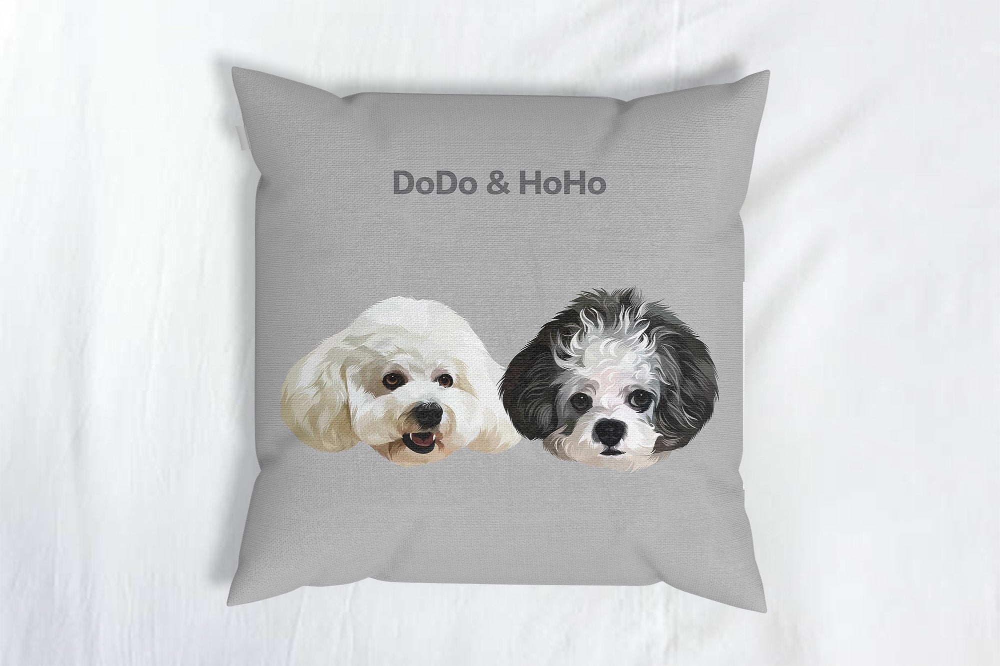 Custom Two-Pet Portrait Throw Pillow