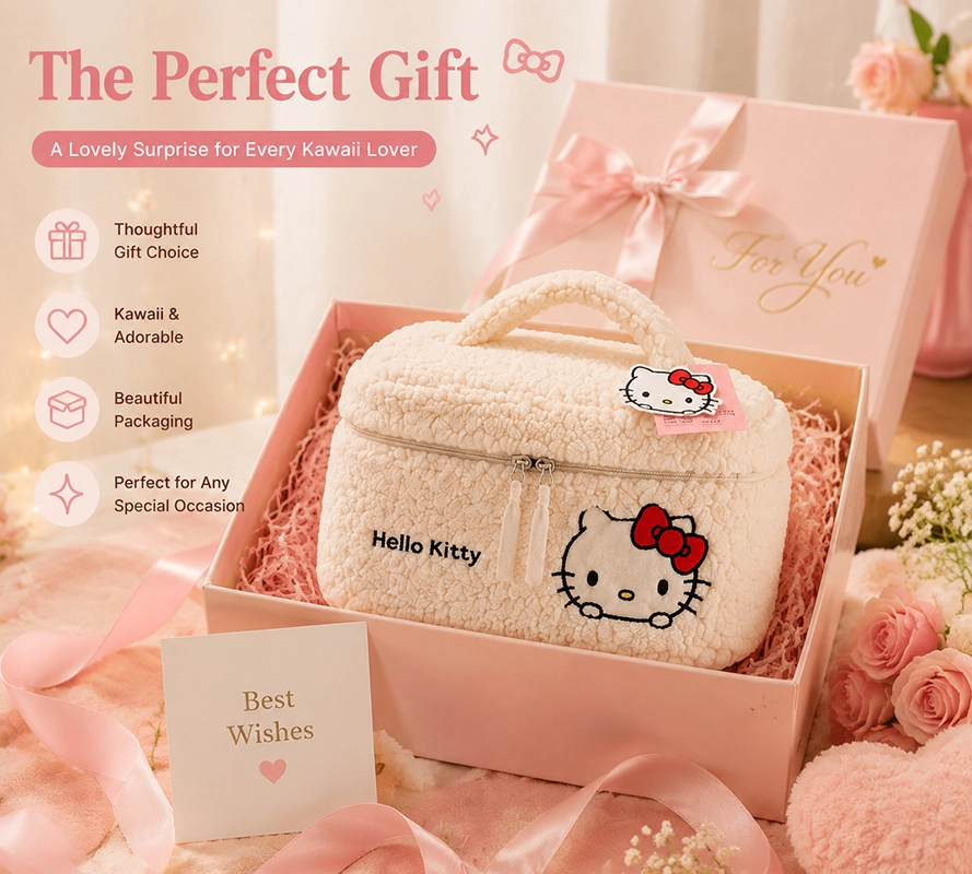 Hello Kitty Plush Cosmetic Bag - Cute Travel Makeup Organizer with Embroidery