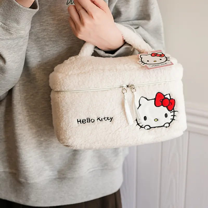 Hello Kitty Plush Cosmetic Bag - Cute Travel Makeup Organizer with Embroidery