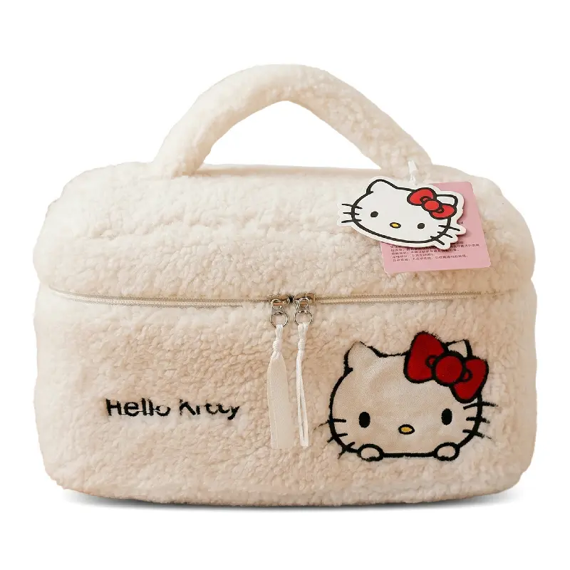 Hello Kitty Plush Cosmetic Bag - Cute Travel Makeup Organizer with Embroidery