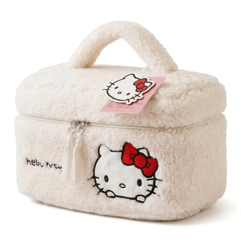 Hello Kitty Plush Cosmetic Bag - Cute Travel Makeup Organizer with Embroidery