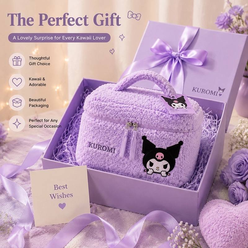 Kuromi Plush Cosmetic Bag – Cute Travel Makeup Organizer with Embroidery