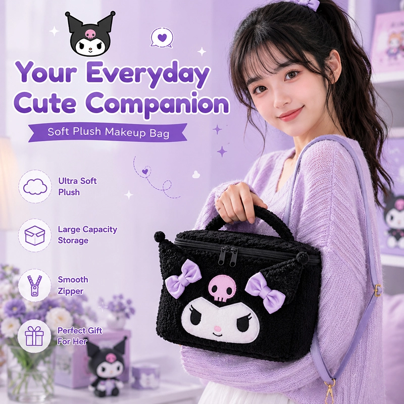 Kuromi Plush Cosmetic Bag Cute Makeup Organizer Travel Toiletry Bag