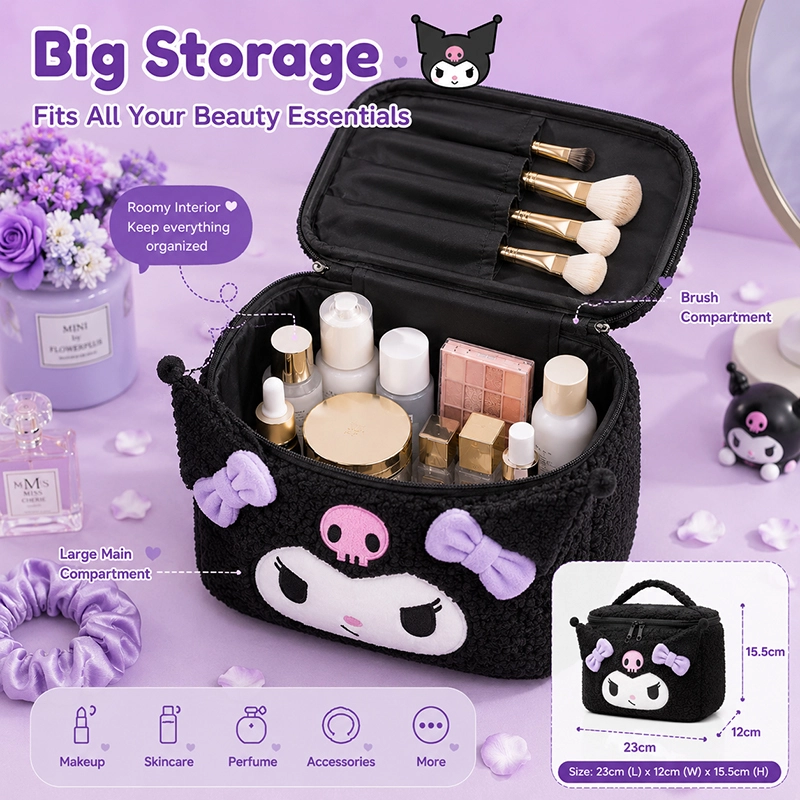 Kuromi Plush Cosmetic Bag Cute Makeup Organizer Travel Toiletry Bag