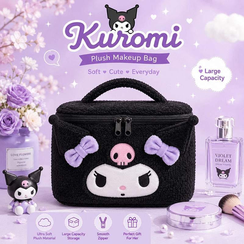 Kuromi Plush Cosmetic Bag Cute Makeup Organizer Travel Toiletry Bag