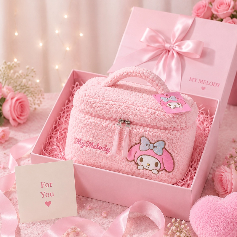 My Melody Plush Cosmetic Bag - Cute Travel Makeup Organizer with Embroidery