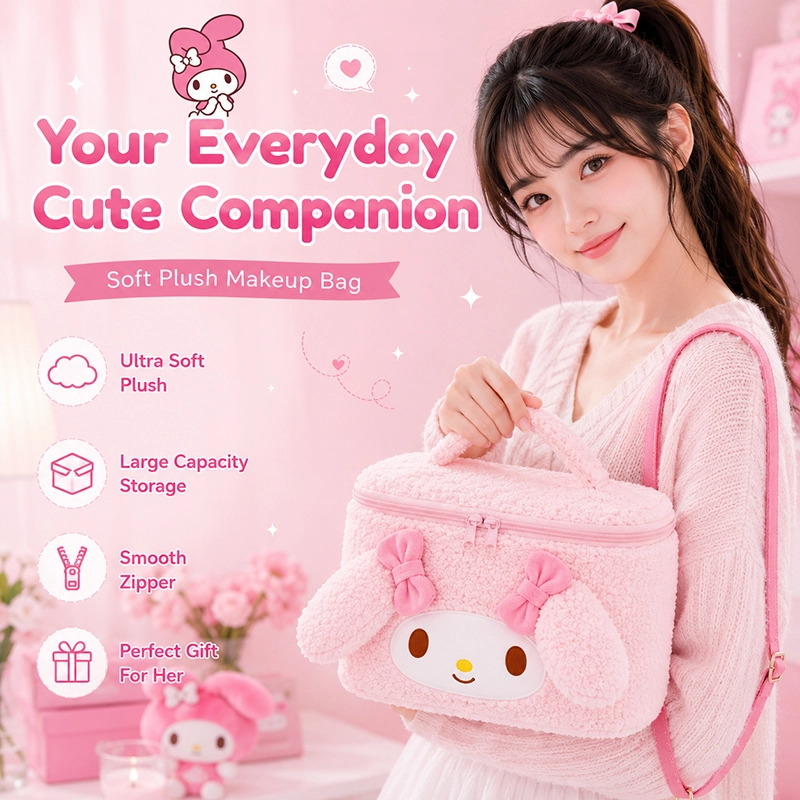 My Melody Plush Cosmetic Bag Cute Makeup Organizer Travel Toiletry Bag