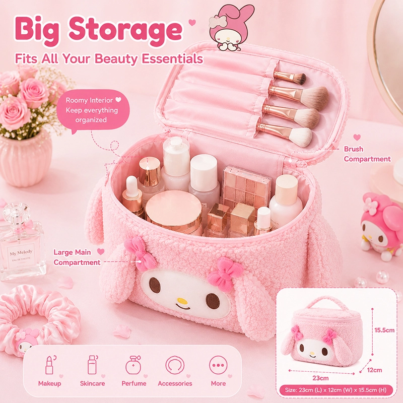 My Melody Plush Cosmetic Bag Cute Makeup Organizer Travel Toiletry Bag