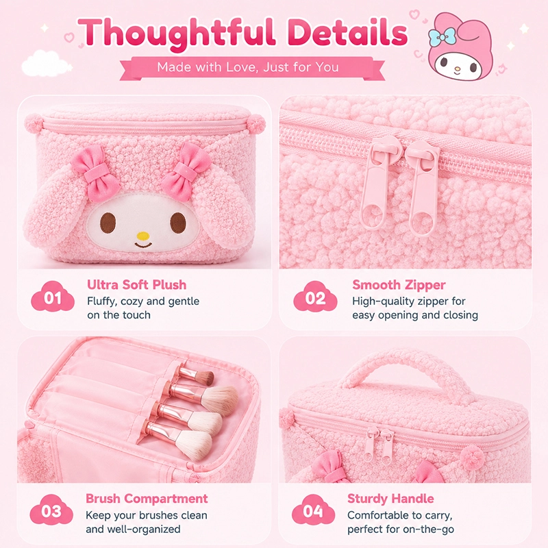 My Melody Plush Cosmetic Bag Cute Makeup Organizer Travel Toiletry Bag