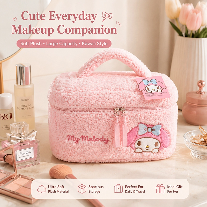 My Melody Plush Cosmetic Bag - Cute Travel Makeup Organizer with Embroidery