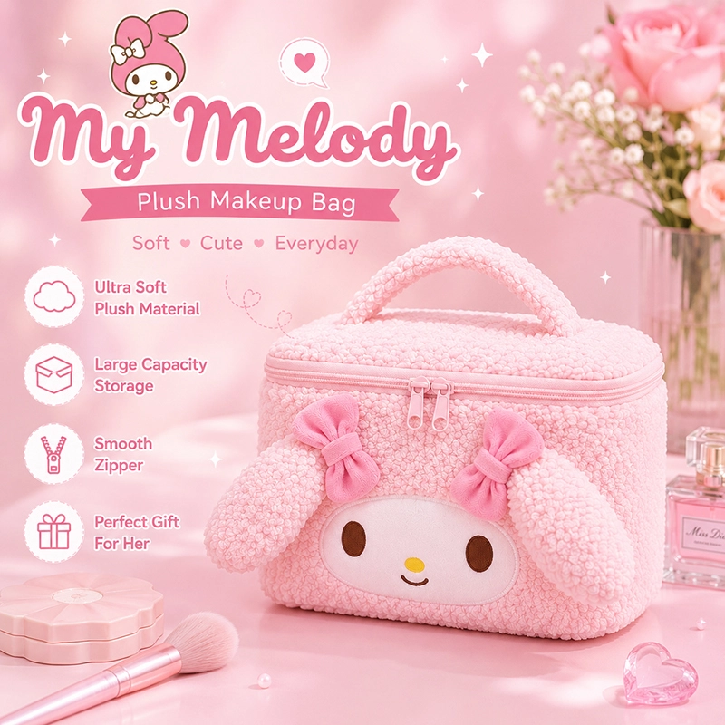 My Melody Plush Cosmetic Bag Cute Makeup Organizer Travel Toiletry Bag