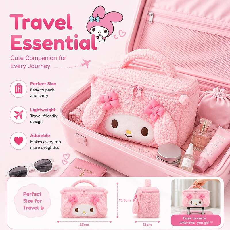 My Melody Plush Cosmetic Bag Cute Makeup Organizer Travel Toiletry Bag