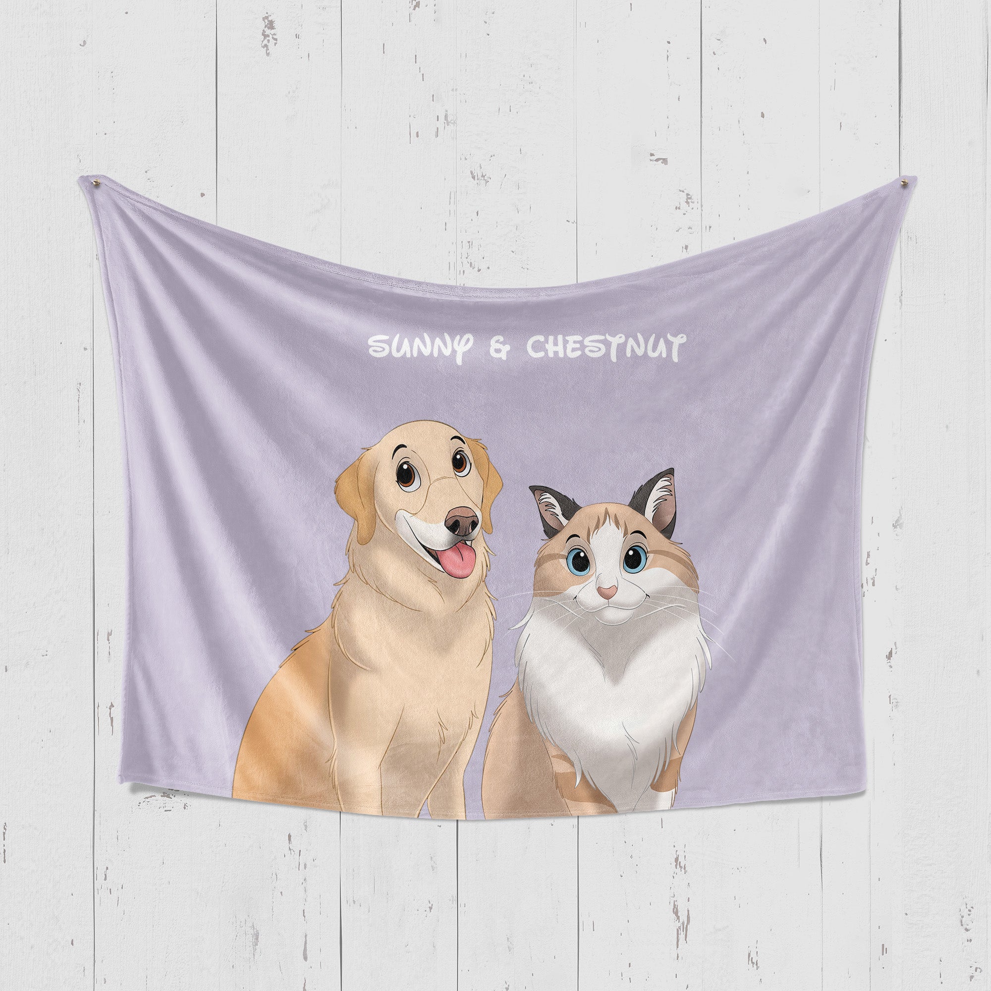 Custom Cartoon Two-Pet Portrait Blanket
