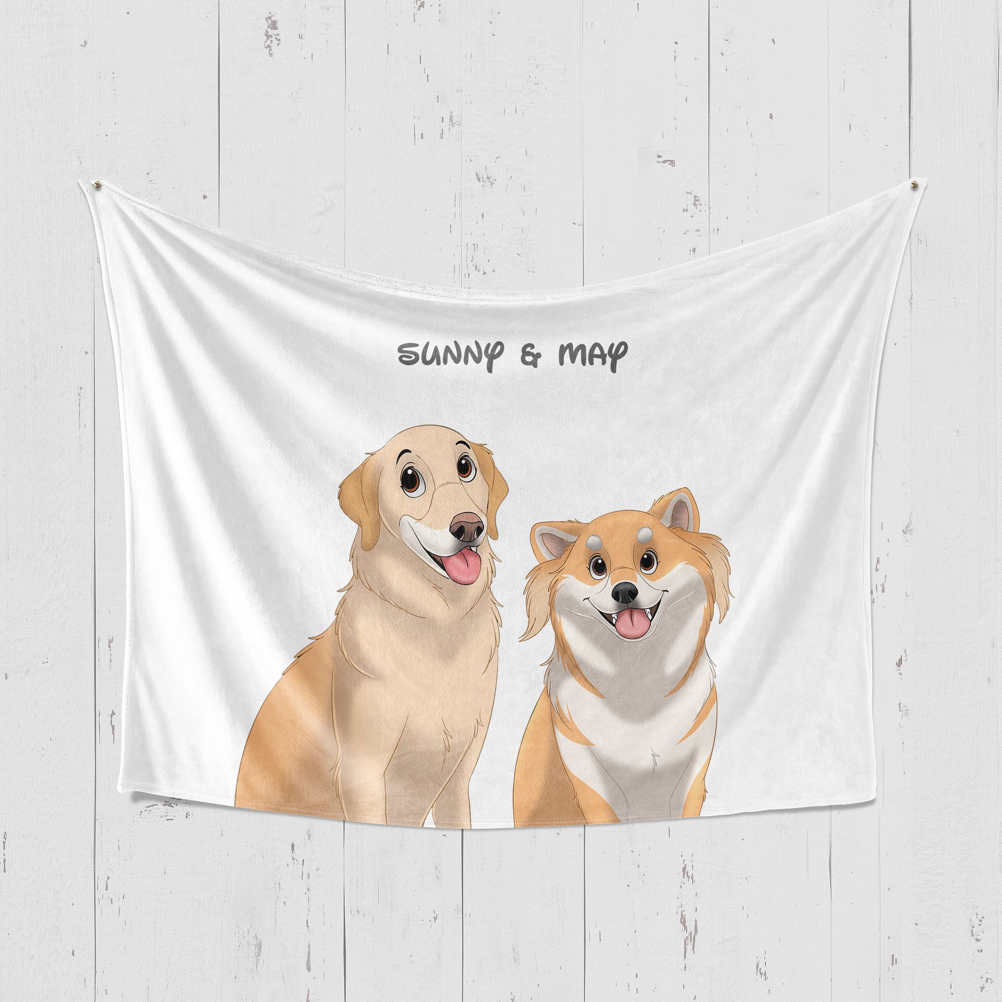 Custom Cartoon Two-Pet Portrait Blanket