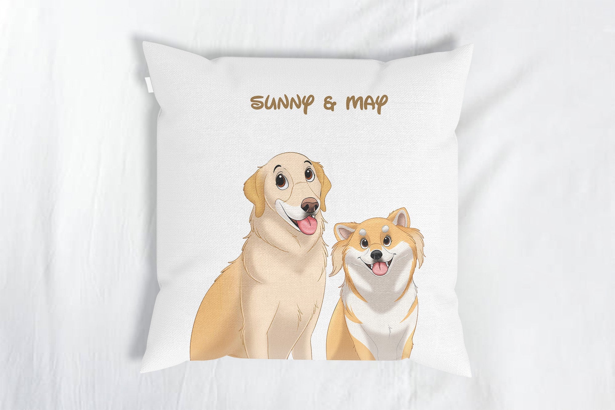 Custom Cartoon Two Pets Portrait Throw Pillows