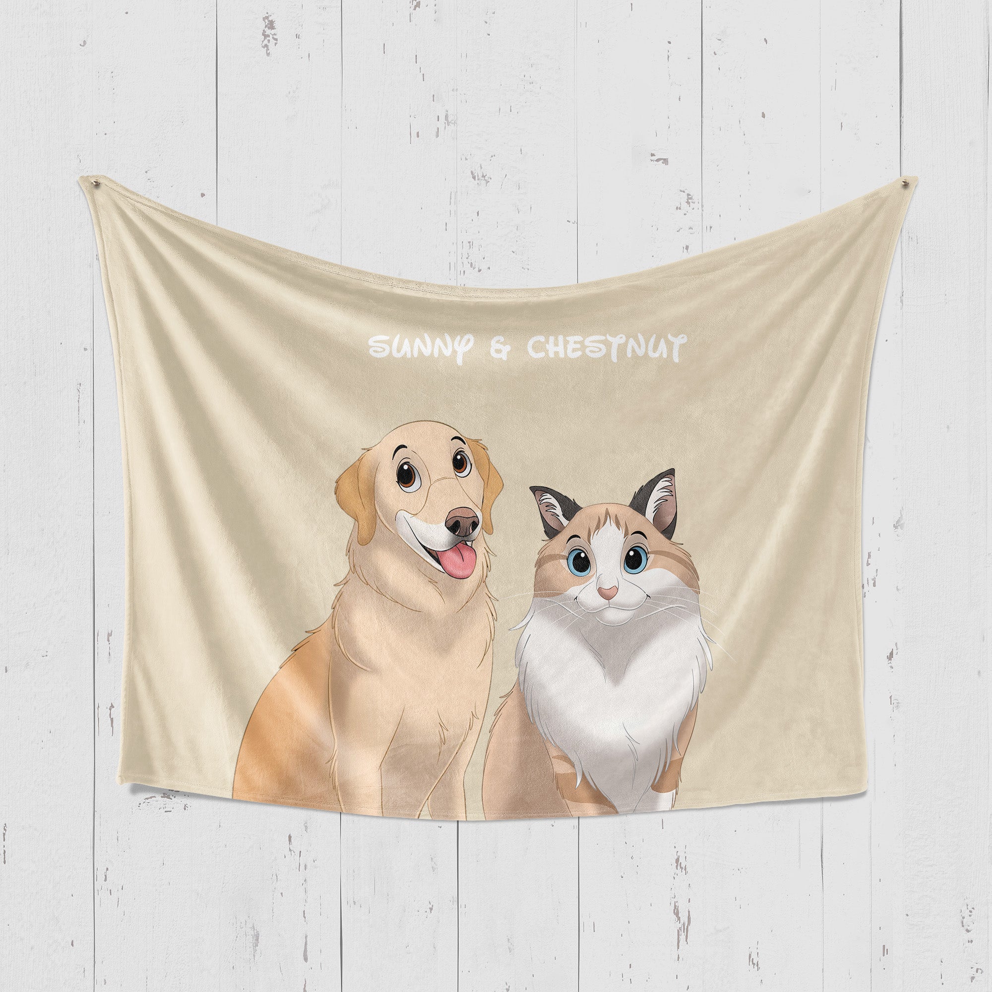 Custom Cartoon Two-Pet Portrait Blanket