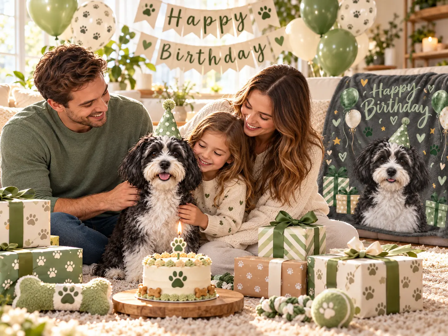 Custom Pet Portrait Blanket – "Happy Birthday"