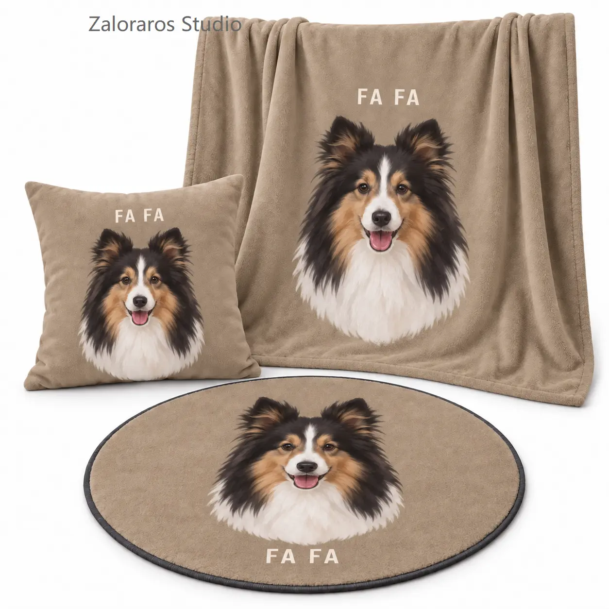 Custom Pet Portrait Home Set (Includes Throw Pillow, Blanket, and Rug)