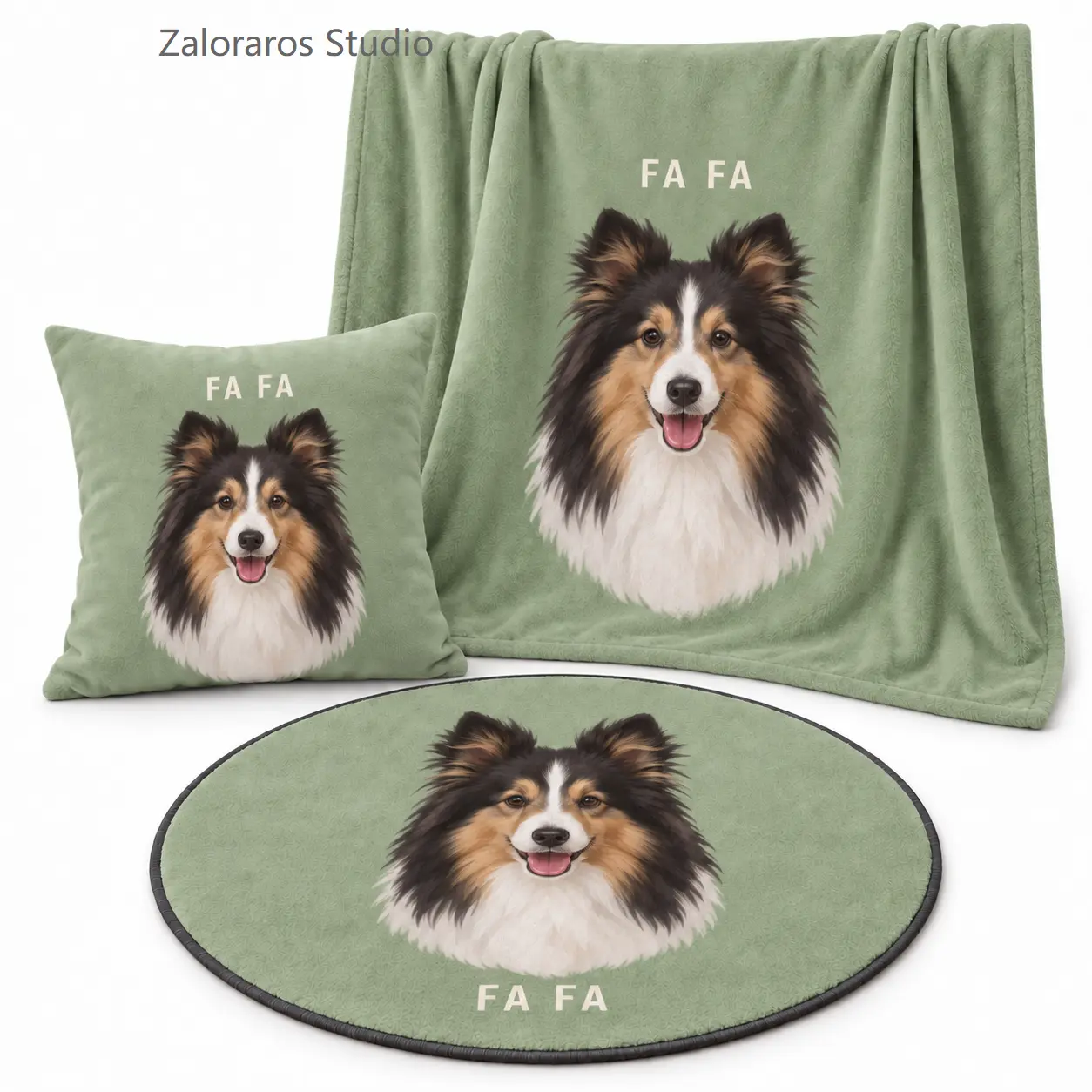 Custom Pet Portrait Home Set (Includes Throw Pillow, Blanket, and Rug)