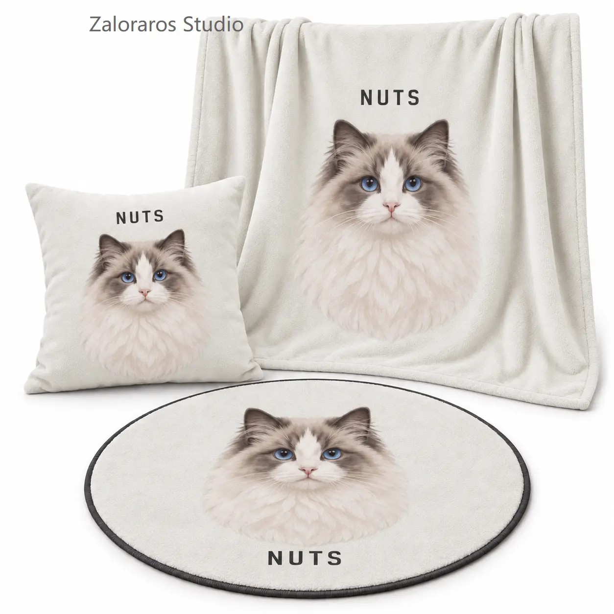 Custom Pet Portrait Home Set (Includes Throw Pillow, Blanket, and Rug)