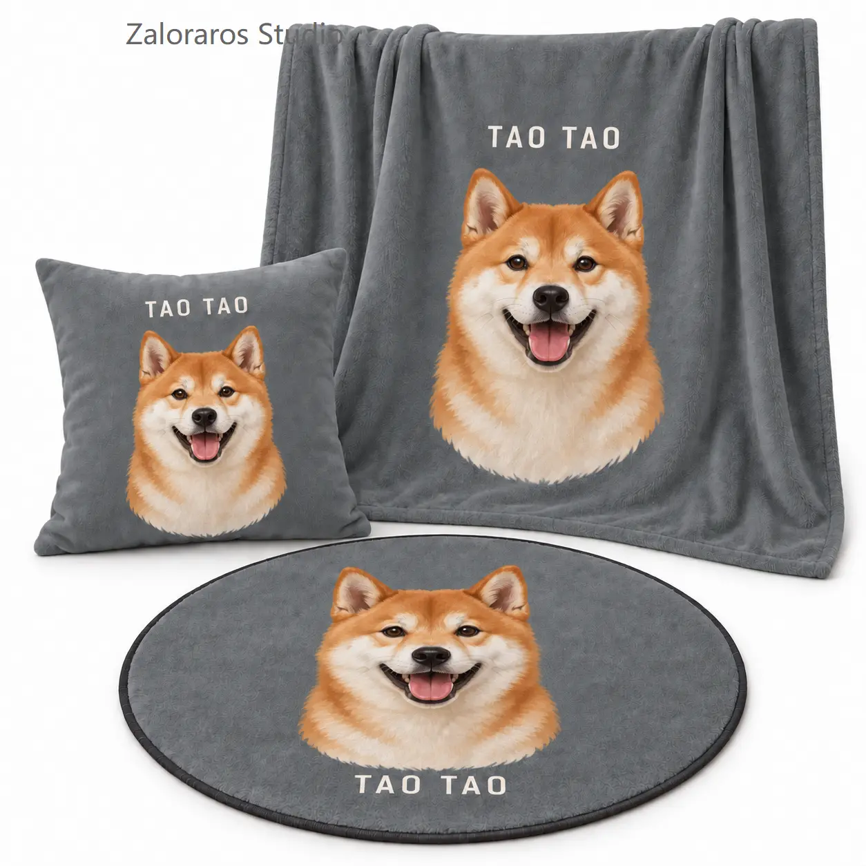 Custom Pet Portrait Home Set (Includes Throw Pillow, Blanket, and Rug)
