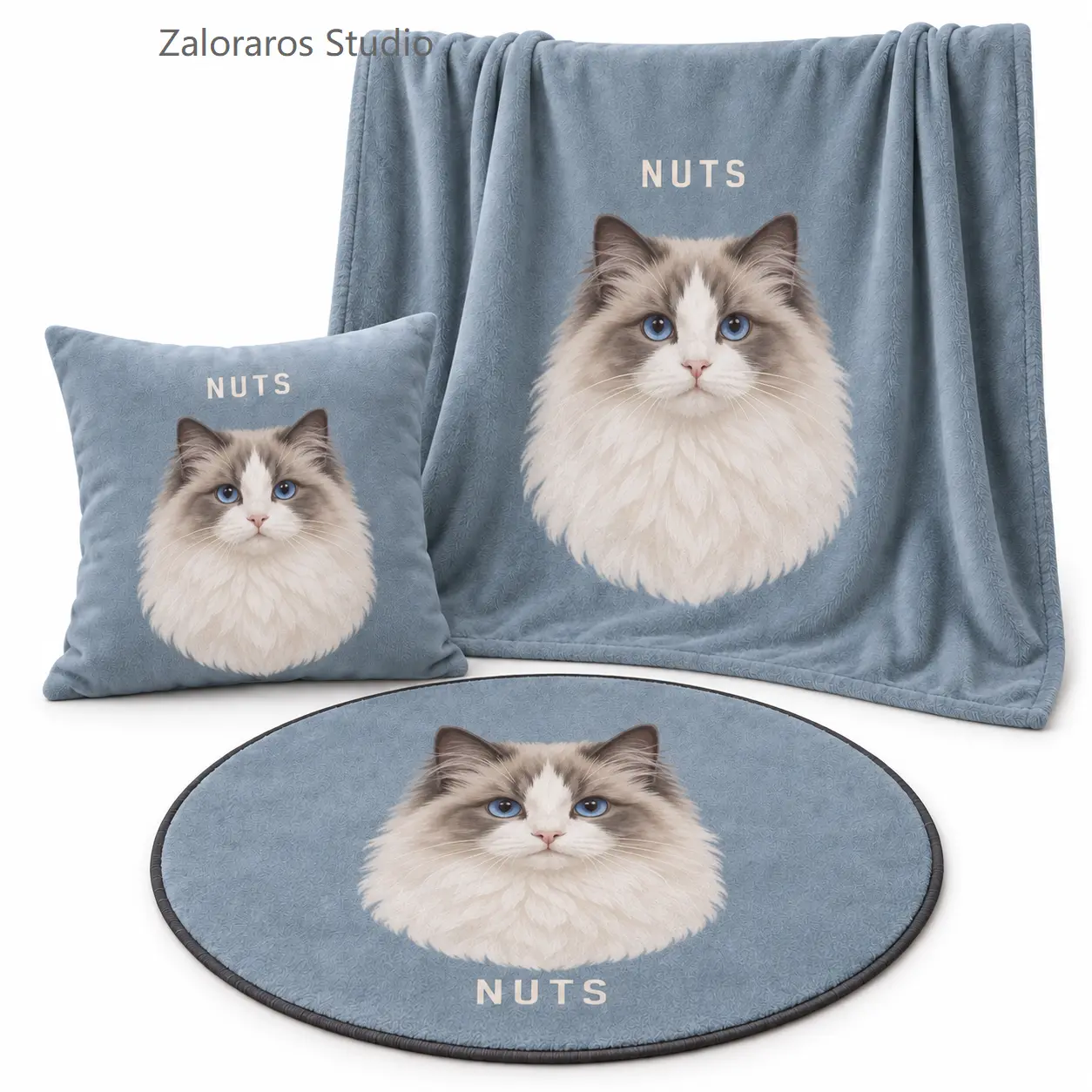 Custom Pet Portrait Home Set (Includes Throw Pillow, Blanket, and Rug)