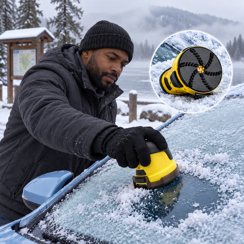 Rotating scraping base of the electric car ice scraper