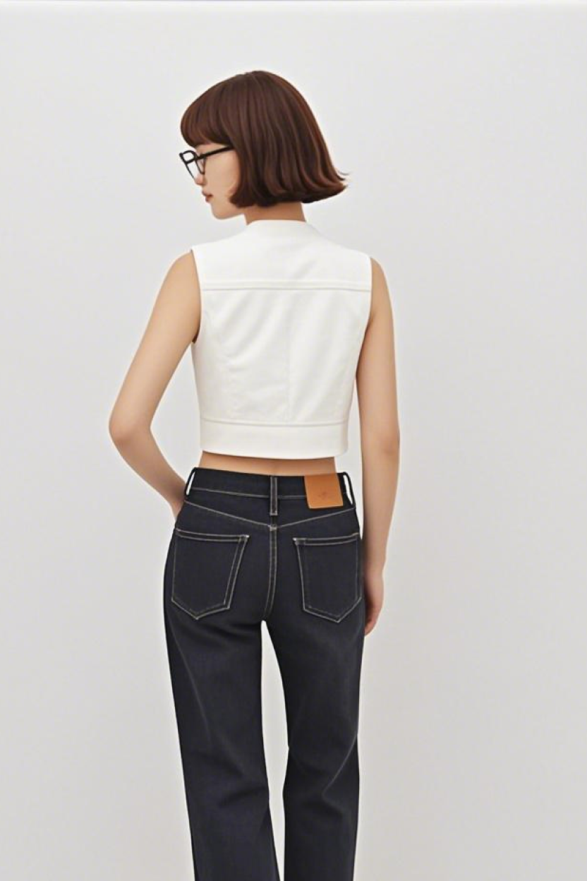 Crop Shrunken '90s Linen & Denim Vest