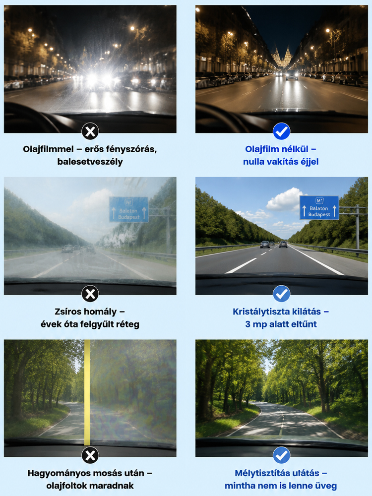 ✨Autóüveg olajréteg-tisztító| 3 Mp Alatt Kristálytiszta Szélvédő | Nano Védelem| Azonnali Tisztaság Esőben Is 🌧️