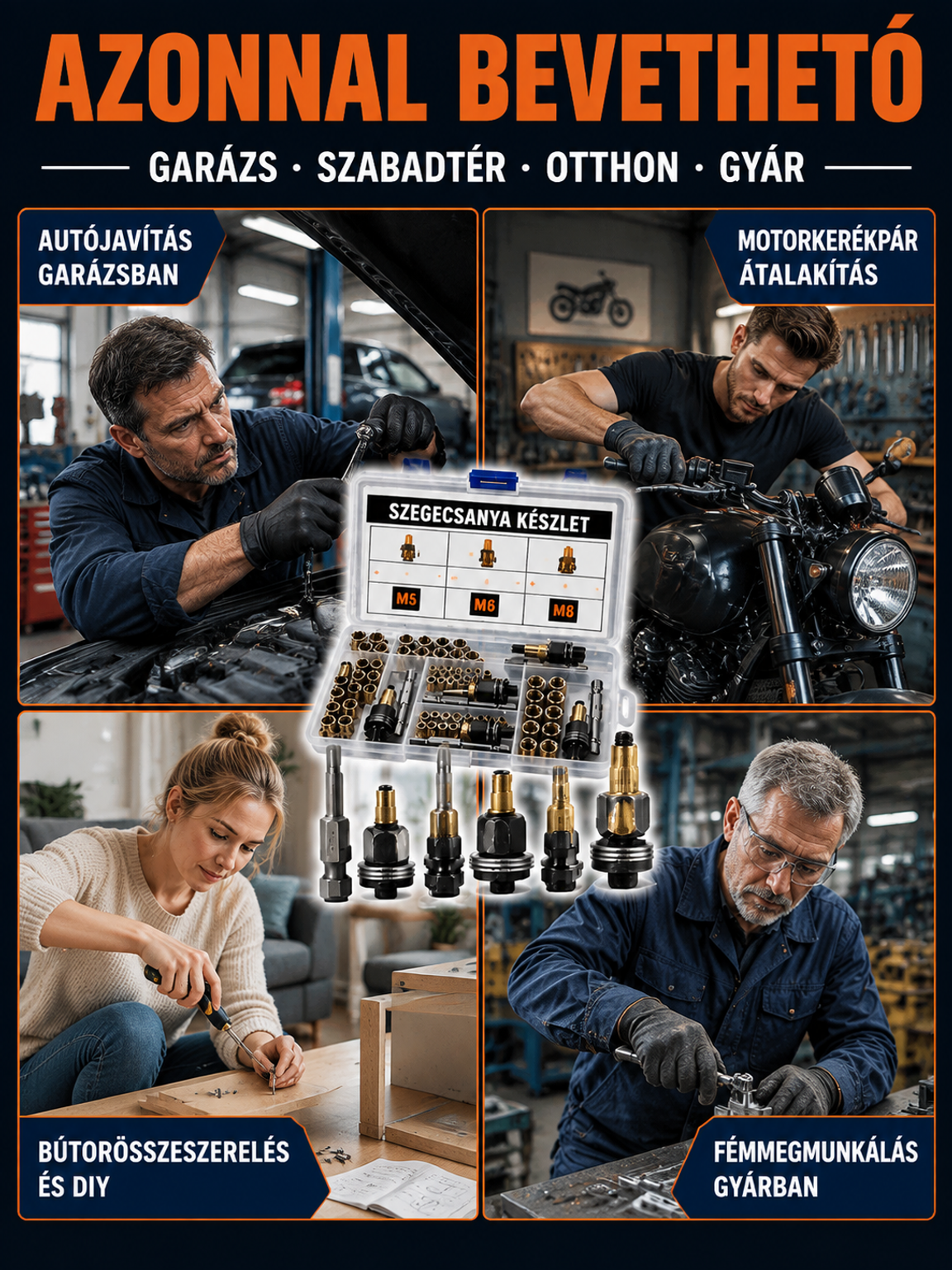 🛠️Profi Szénacél Szegecselő Szerszámkészlet | 10 Év Tartósság | M3-M8 Teljes Szett Autószereléshez és DIY-hoz 🚀
