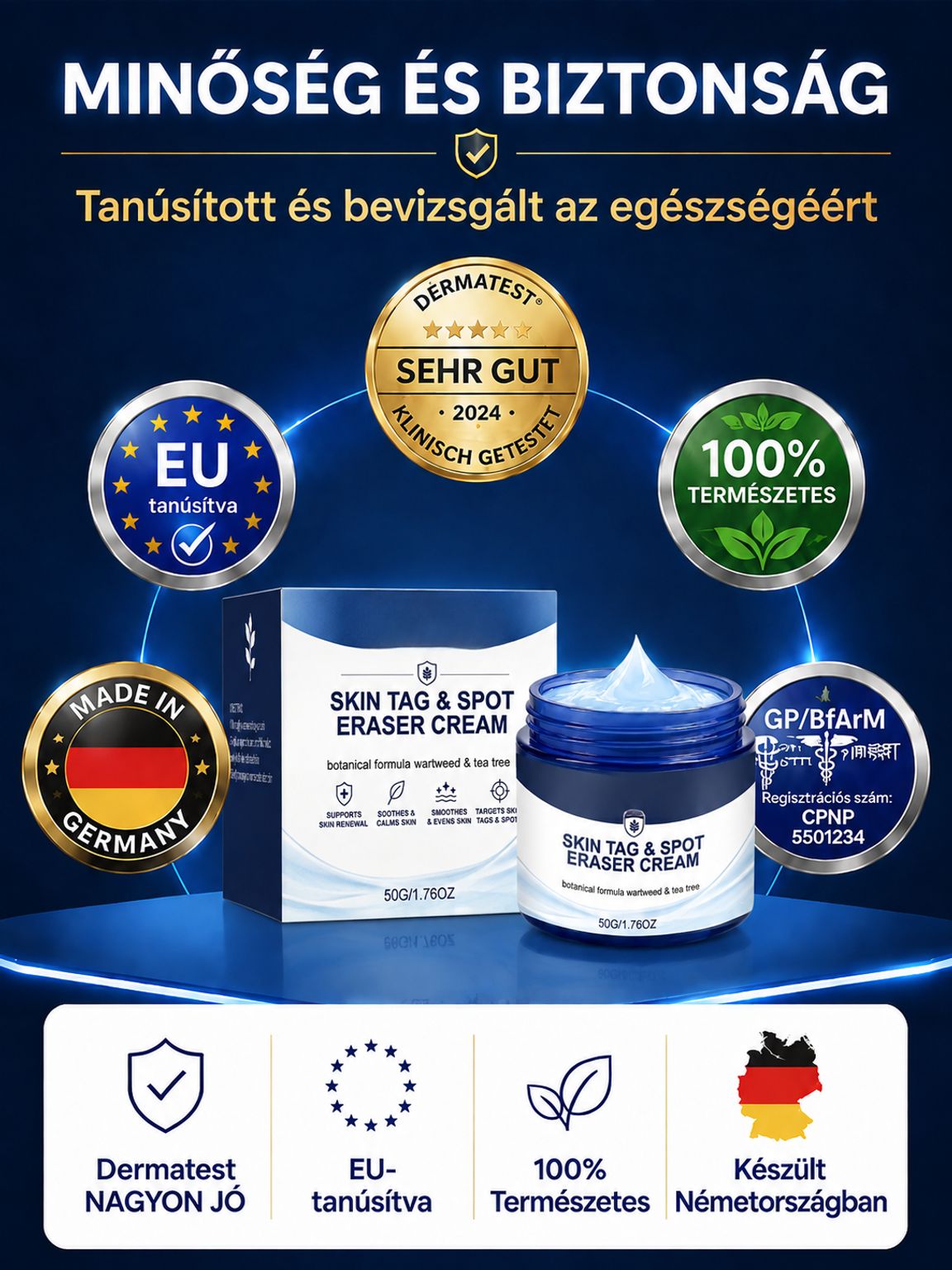 👍Prémium Bőrhiba Eltávolító Krém – Fájdalommentes és Természetes Formula (50% Akció)