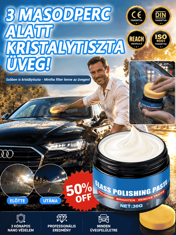 ✨Autóüveg olajréteg-tisztító| 3 Mp Alatt Kristálytiszta Szélvédő | Nano Védelem| Azonnali Tisztaság Esőben Is 🌧️
