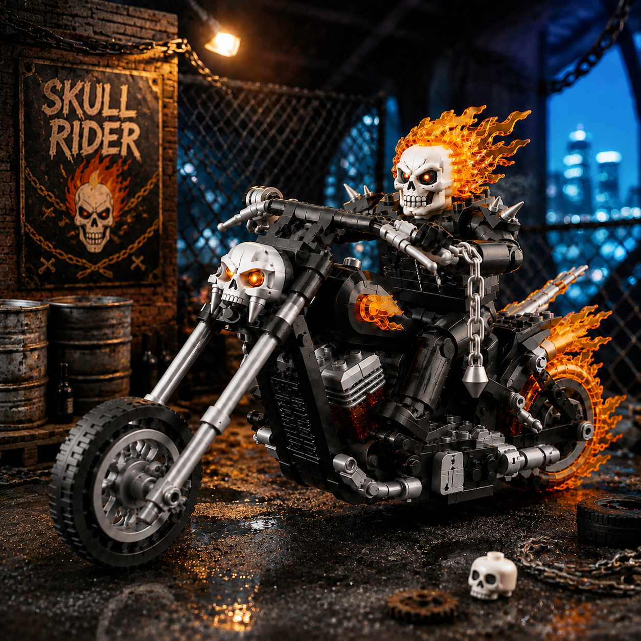 Skull Rider Flame Motorcycle Building Set – Dark Fantasy Bike Collector Model