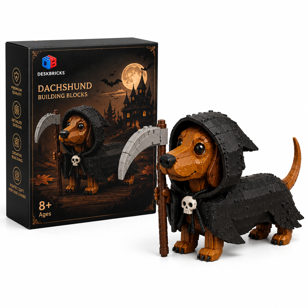 Dark Knight Dachshund Brick Model – Halloween Dog Building Kit