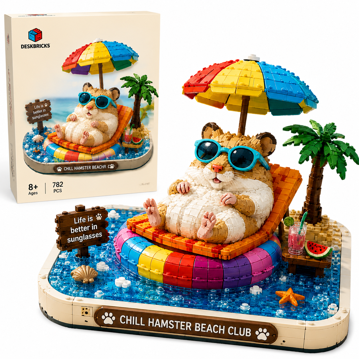 Chill Hamster Beach Club Building Set – Cute Summer Animal Collector Model