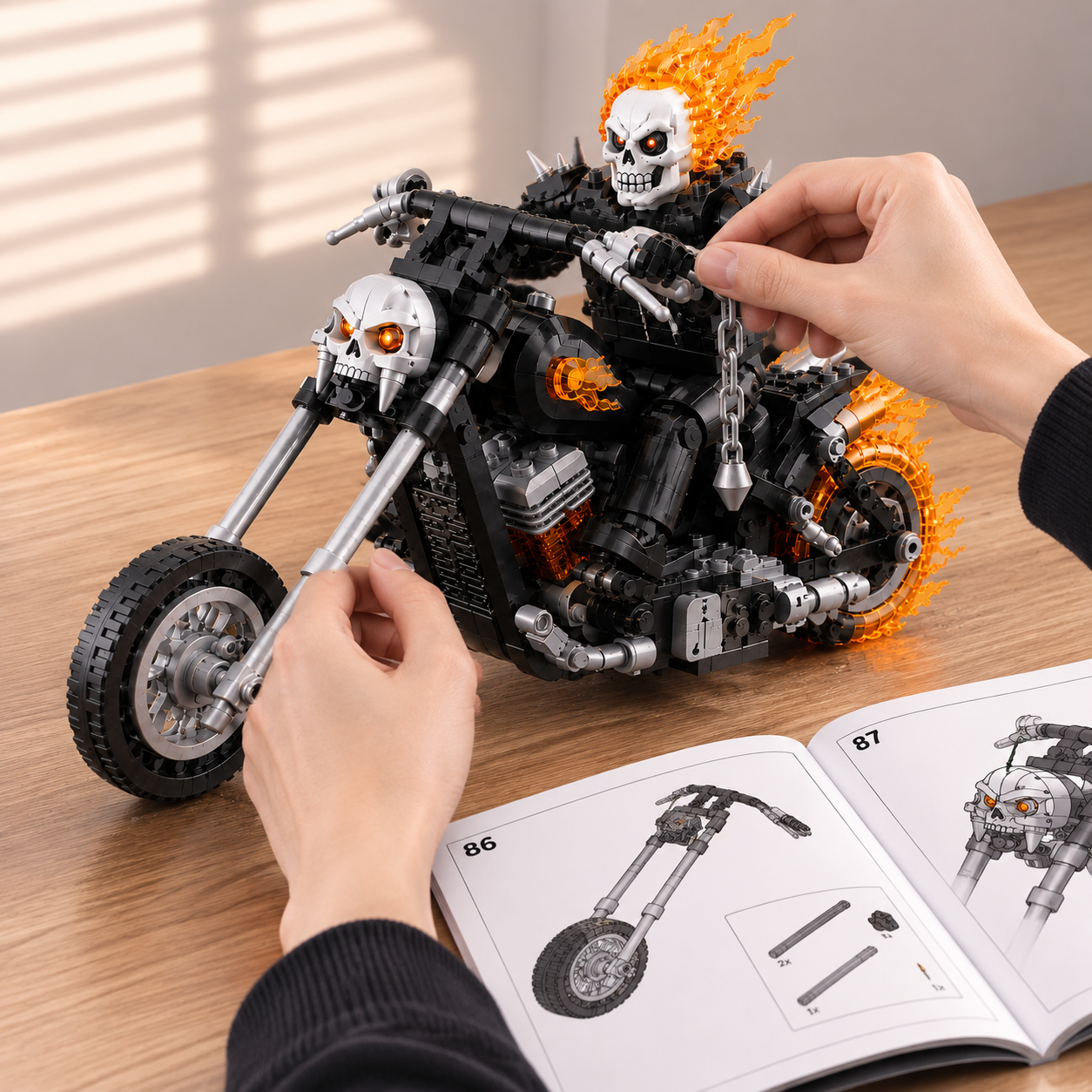 Skull Rider Flame Motorcycle Building Set – Dark Fantasy Bike Collector Model