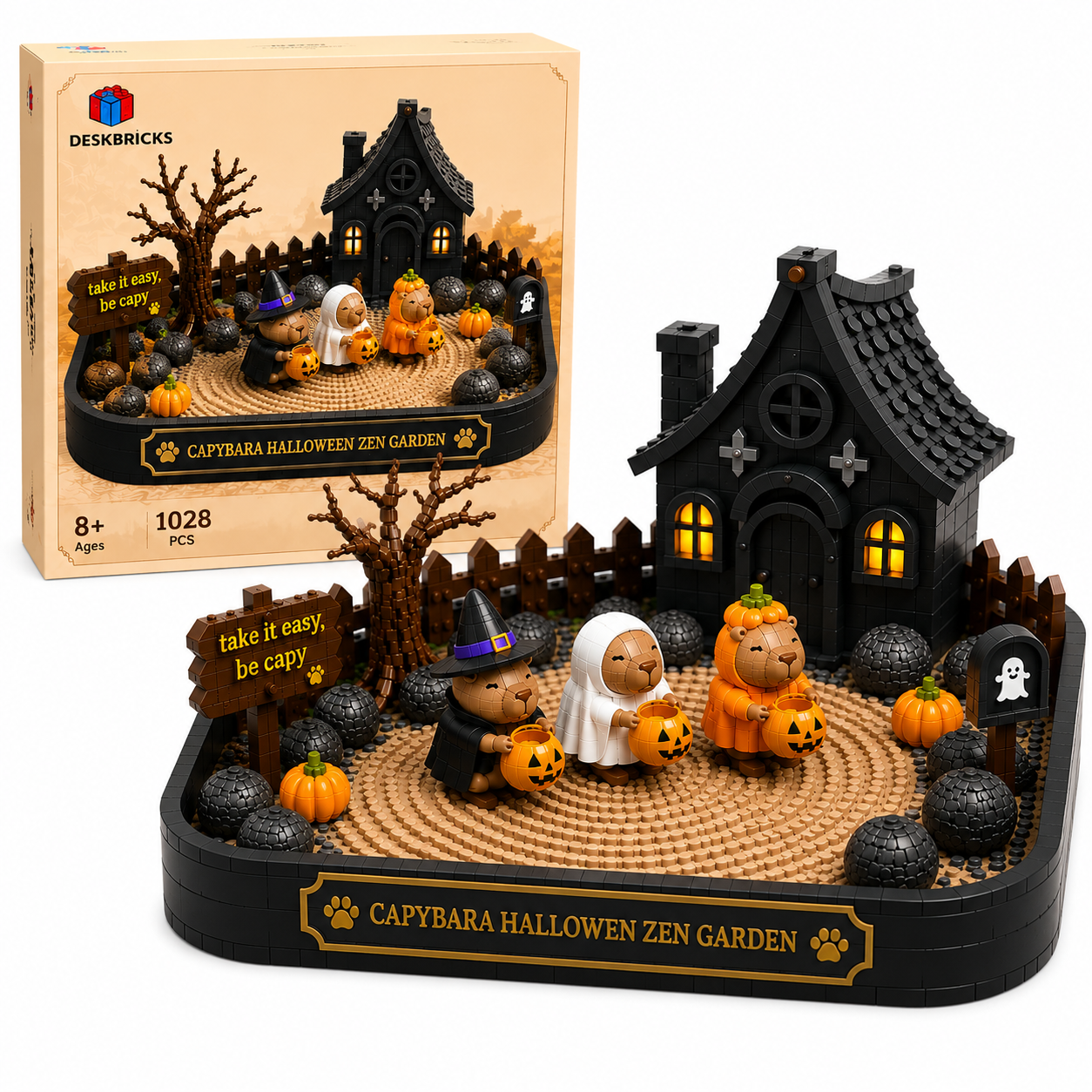 Capybara Halloween Garden Brick Model – Spooky Cute Animal Building Kit