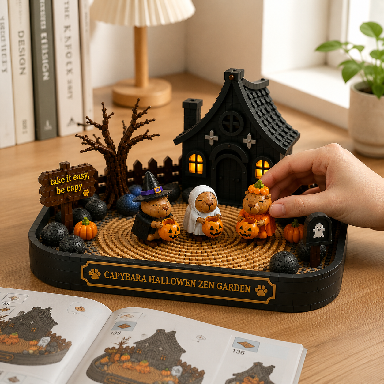 Capybara Halloween Garden Brick Model – Spooky Cute Animal Building Kit