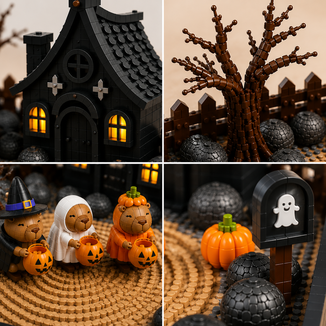 Capybara Halloween Garden Brick Model – Spooky Cute Animal Building Kit