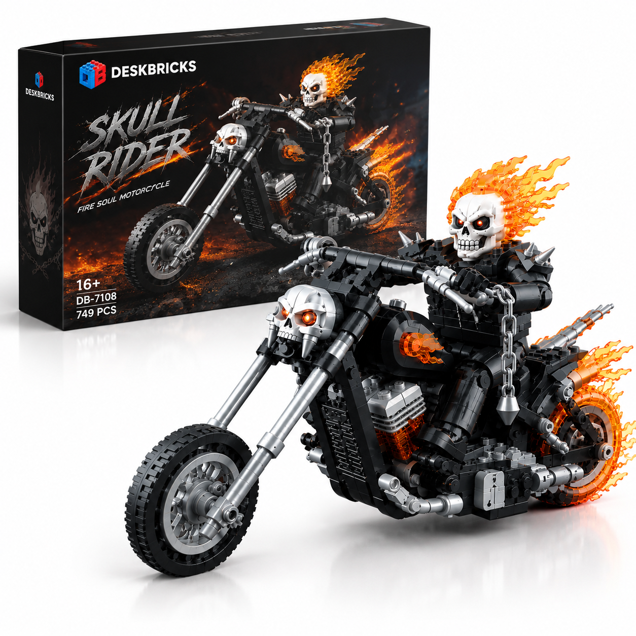 Skull Rider Flame Motorcycle Building Set – Dark Fantasy Bike Collector Model