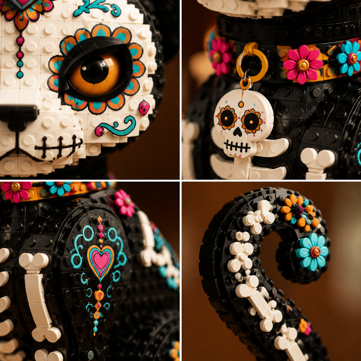 Sugar Skull Black Cat Brick Model – Día de los Muertos Animal Collection