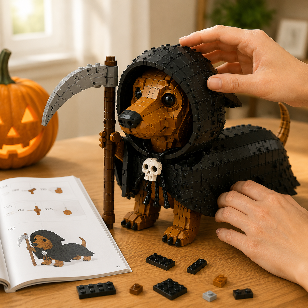 Dark Knight Dachshund Brick Model – Halloween Dog Building Kit
