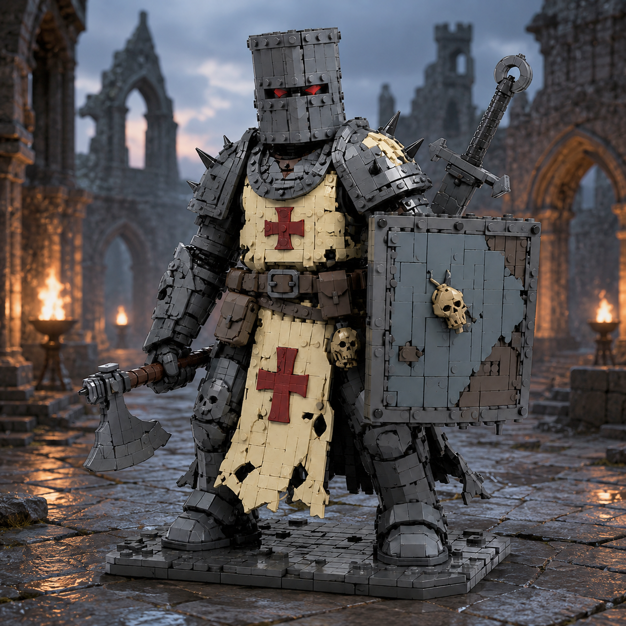 Red Cross Warrior Brick Model – Medieval Knight Building Kit