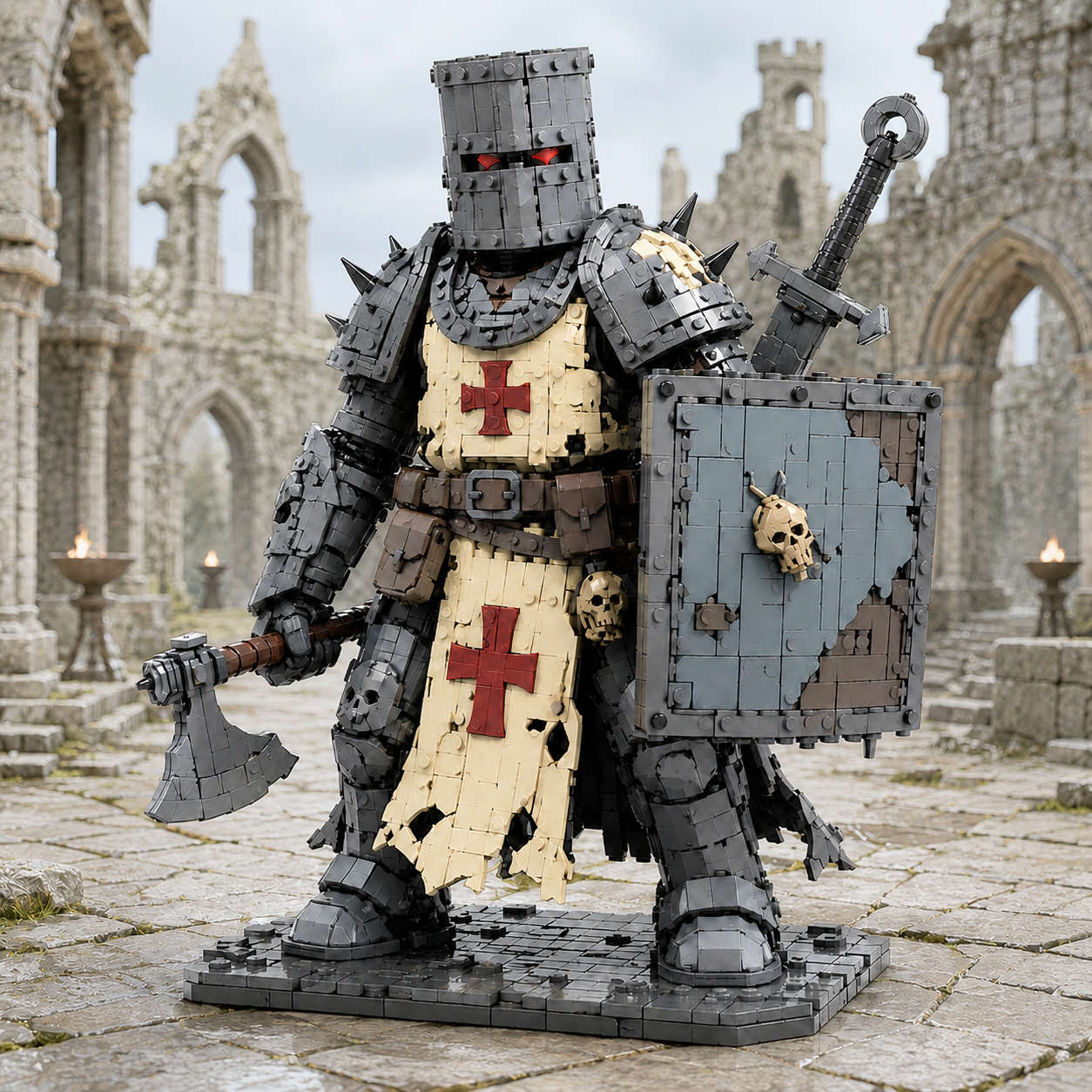 Red Cross Warrior Brick Model – Medieval Knight Building Kit