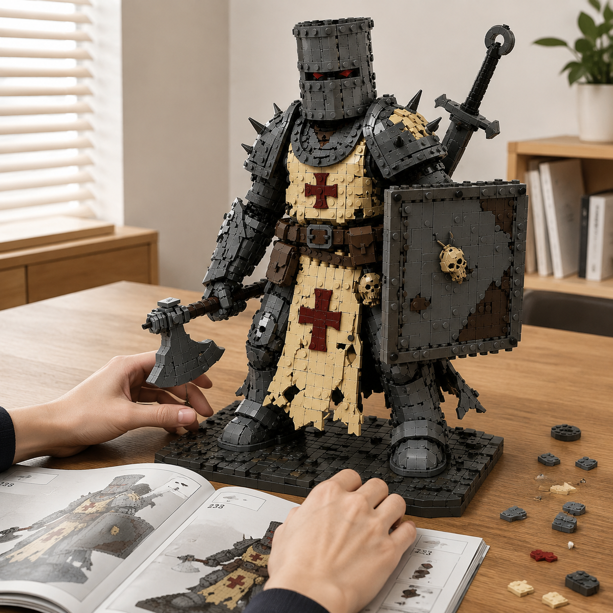 Red Cross Warrior Brick Model – Medieval Knight Building Kit